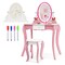 Girls Dressing Table and Stool Set with Rotating Mirror Storage Drawer White Pink